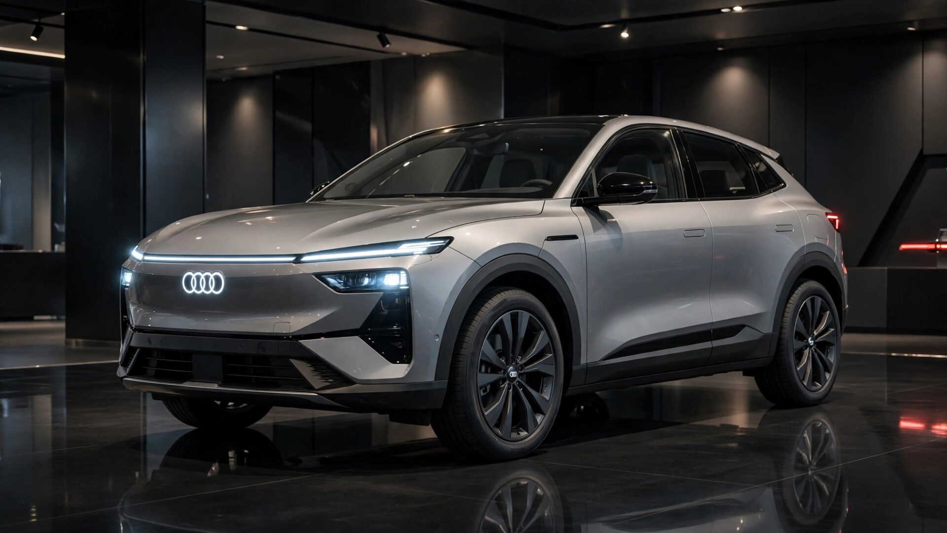ਨਵੀਂ ਤੀਜੀ ਪੀੜ੍ਹੀ ਦੀ ਚਾਂਦੀ-ਸਲੇਟੀ ਔਡੀ Q3 ਲਗਜ਼ਰੀ SUV ਸ਼ੋਅਰੂਮ ਵਿੱਚ