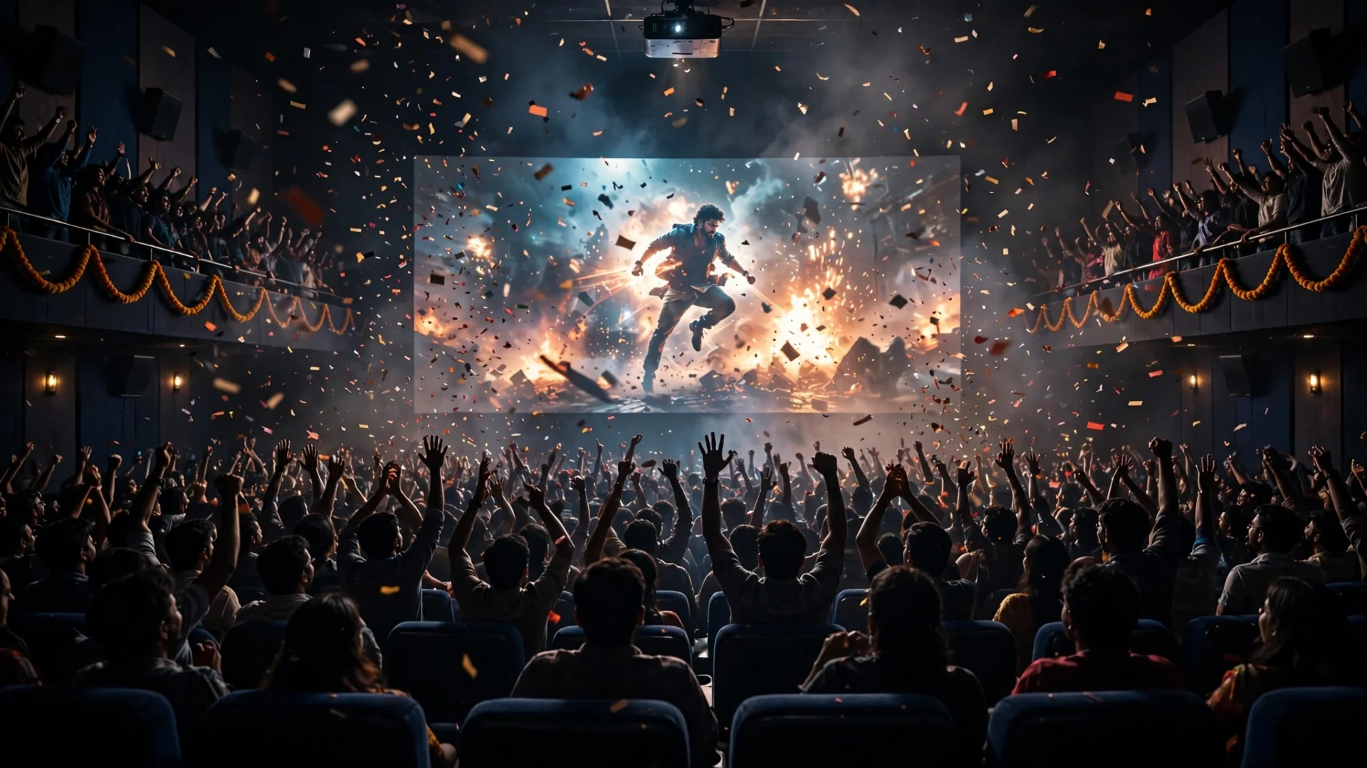ਬਲਾਕਬਸਟਰ ਫਿਲਮ ਦੇਖਣ ਲਈ ਭਰੀ ਹੋਈ ਸਿਨੇਮਾ ਹਾਲ